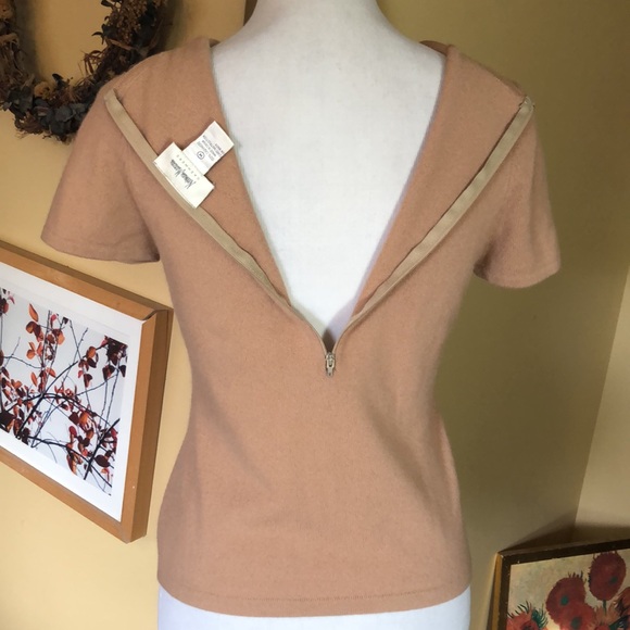 Vtg Y2K NEIMAN MARCUS sz Medium 100% Pure Cashmere Crewneck Sweater ZipBack Tan - Picture 5 of 11